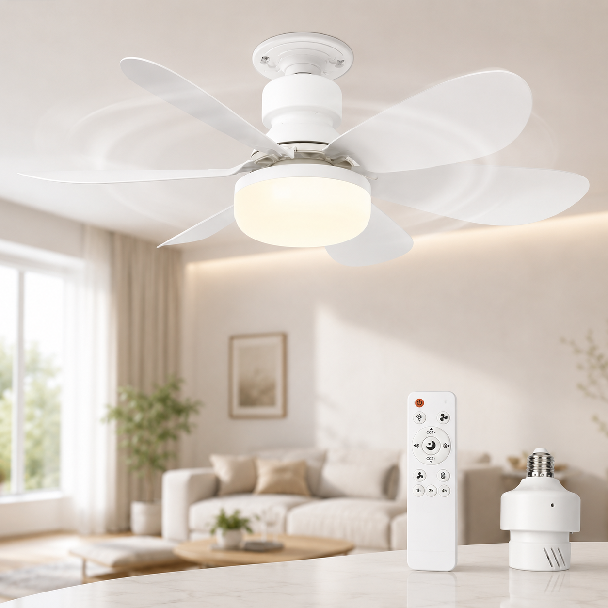 40W LED Ceiling Fan with Light & Remote — E27 Socket, 3 Speeds, Free B22 Converter