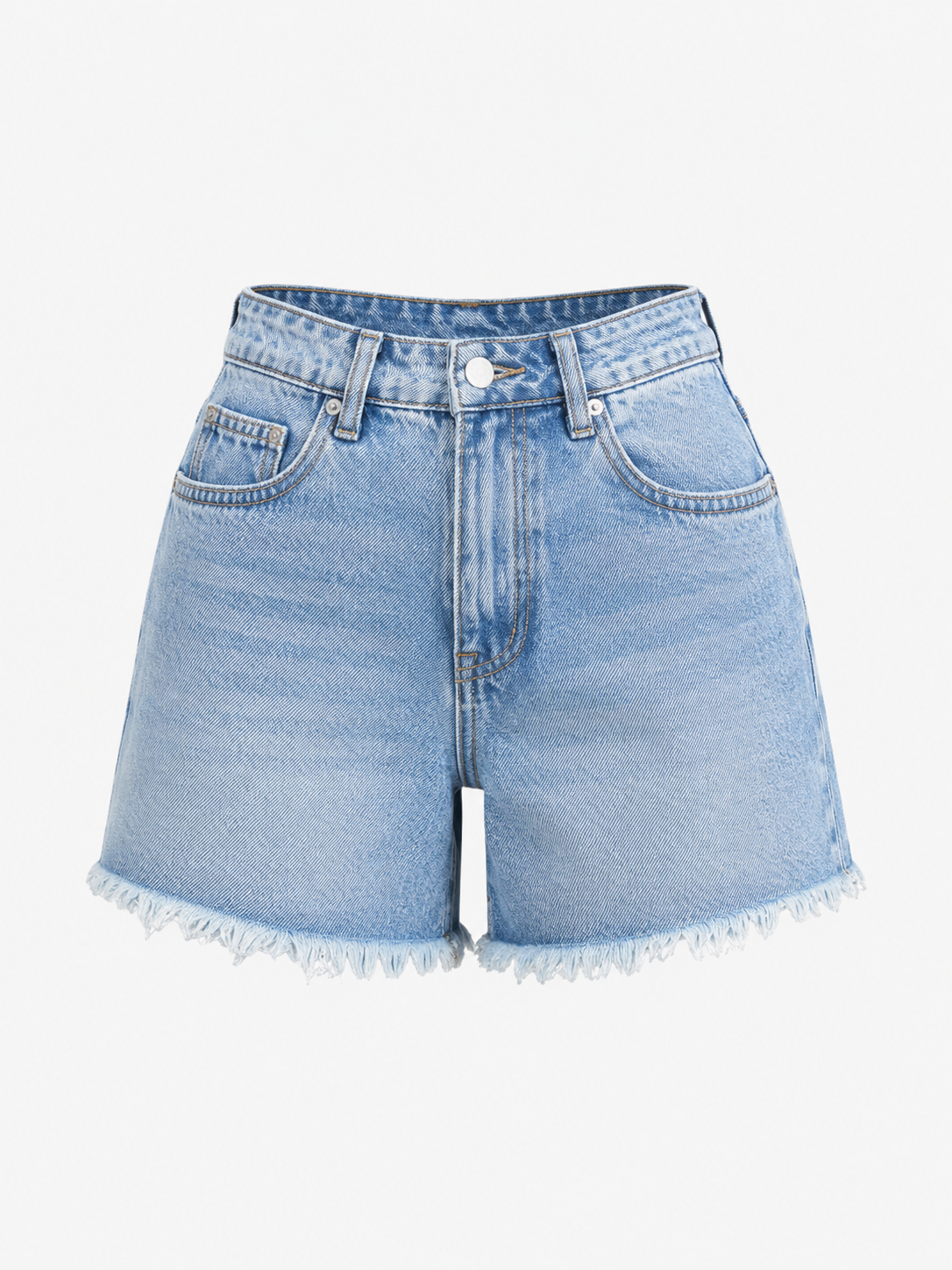 High-Waist A-Line Denim Shorts — Relaxed Fit with Raw Hem