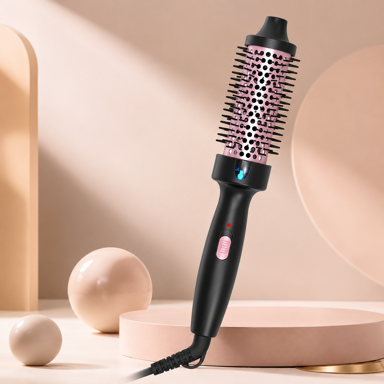 Negative Ion Fluffy Styling Brush — Volumising Hot Brush for Curls, Waves & Blowouts