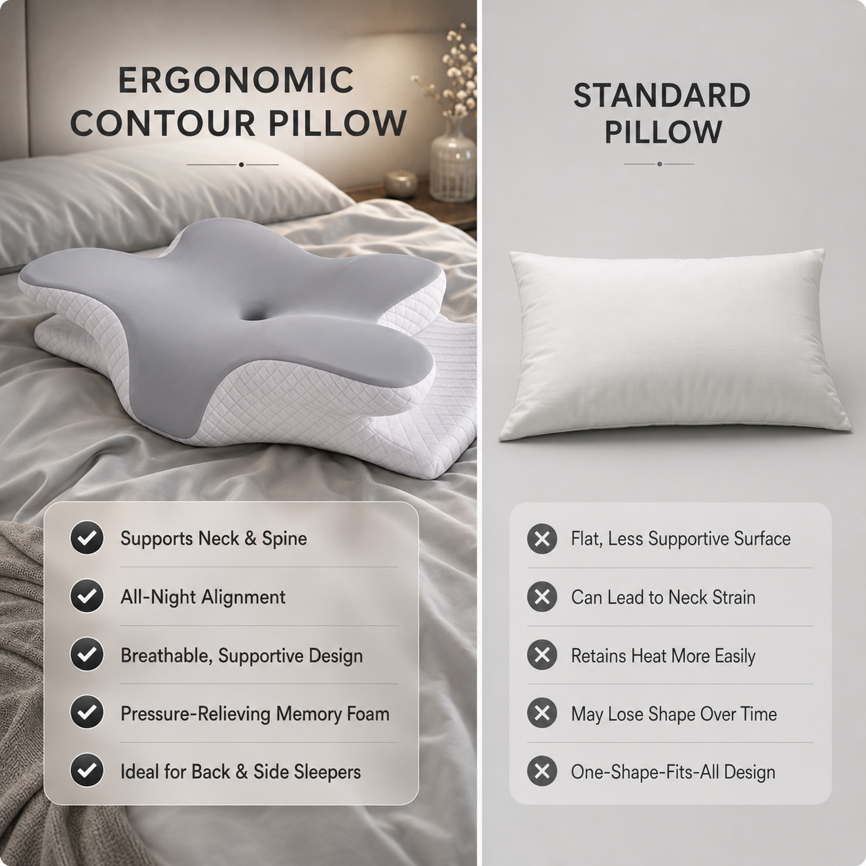 Ergonomic Contour Pillow – Memory Foam Neck Support for Better Sleep