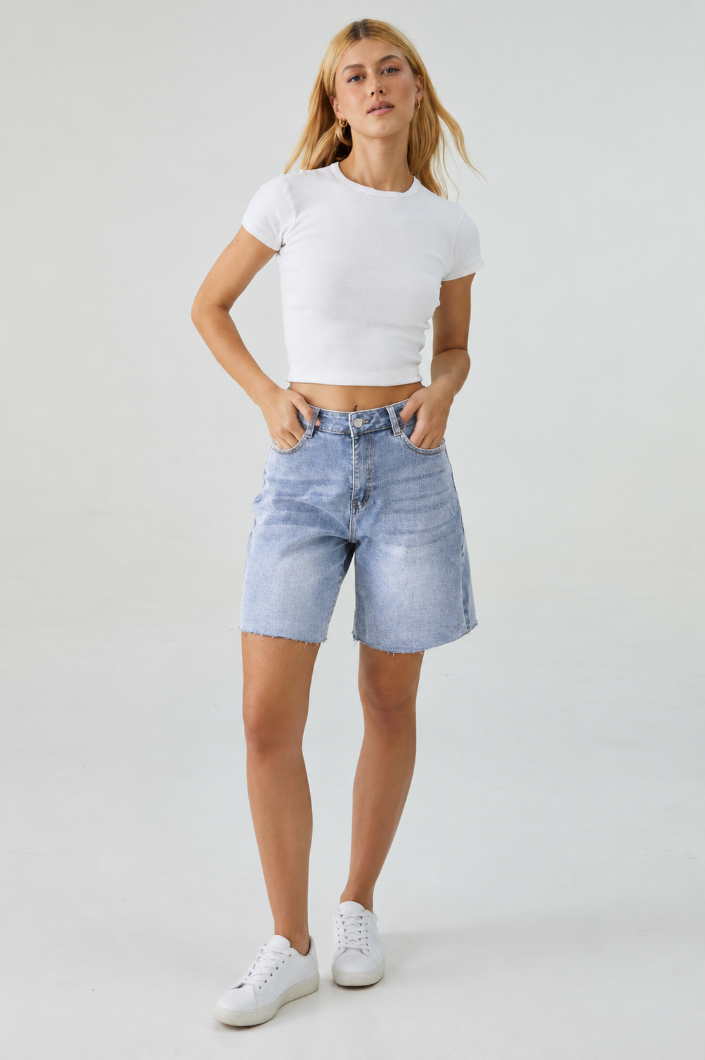 Baggy Bermuda Denim Shorts — Mid-Rise, Raw Hem, Vintage Fit