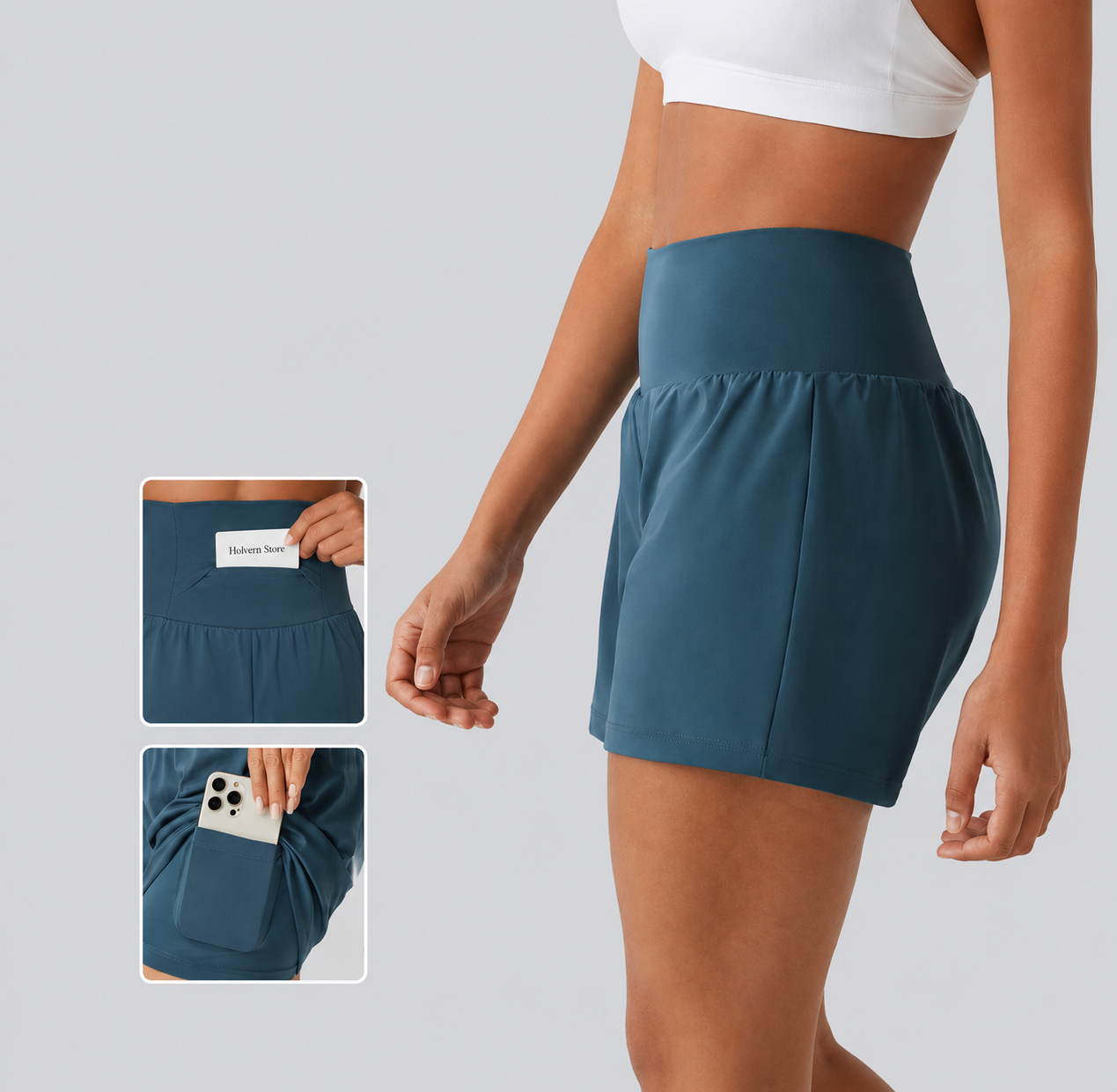 High-Waist Active Shorts with Pockets