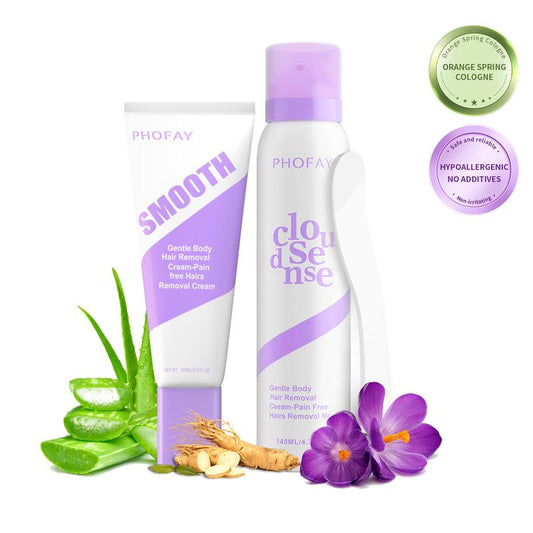 PHOFAY hair removal cream and spray set with aloe and ginseng
